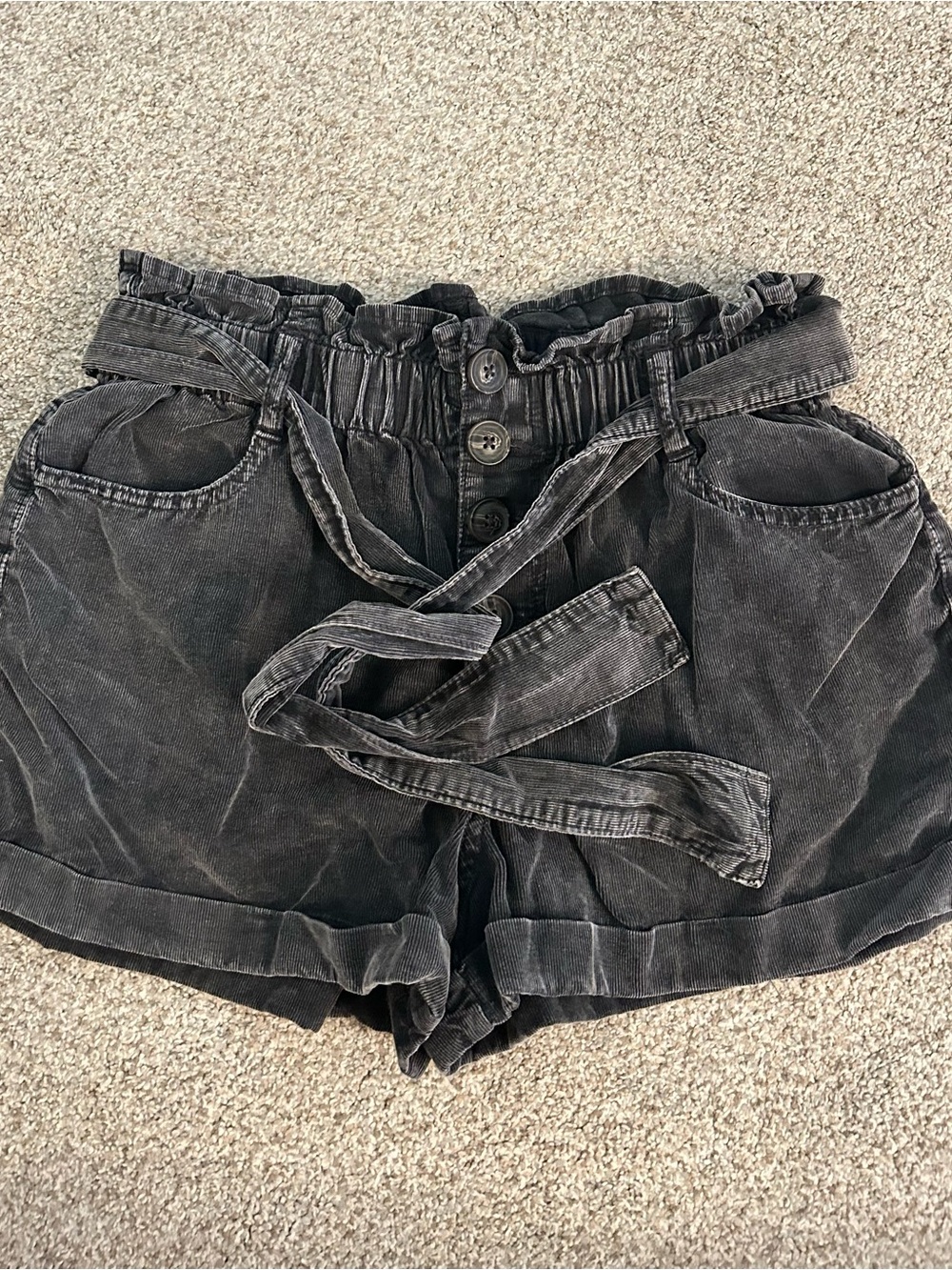 High-Rise Paperbag Black Tie-Waist Women’s Shorts